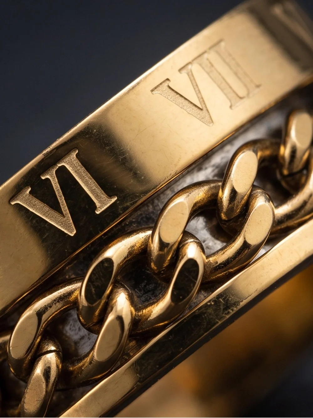 Men's Roman Numeral Chain Spinner Ring – Size 9 (Stainless Steel / Gold Finish)